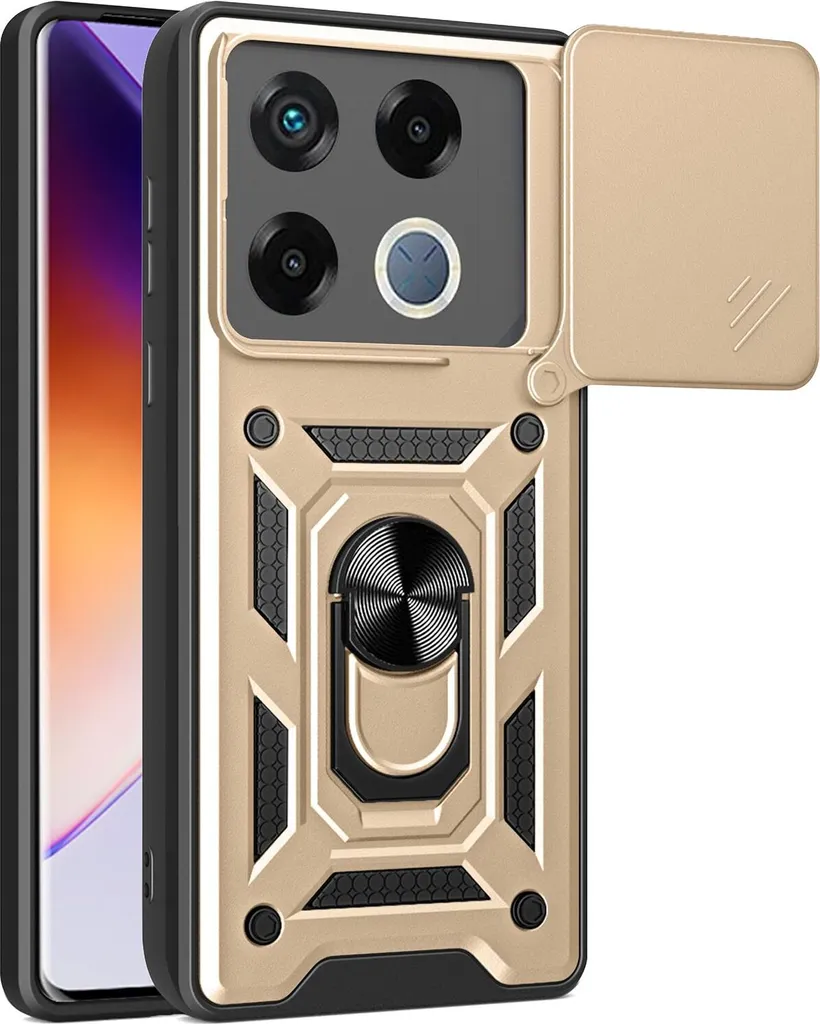 Custodia per Infinix GT 20 Pro, Custodia in silicone TPU Bumper con supporto ad anello, protezione fotocamera Oro