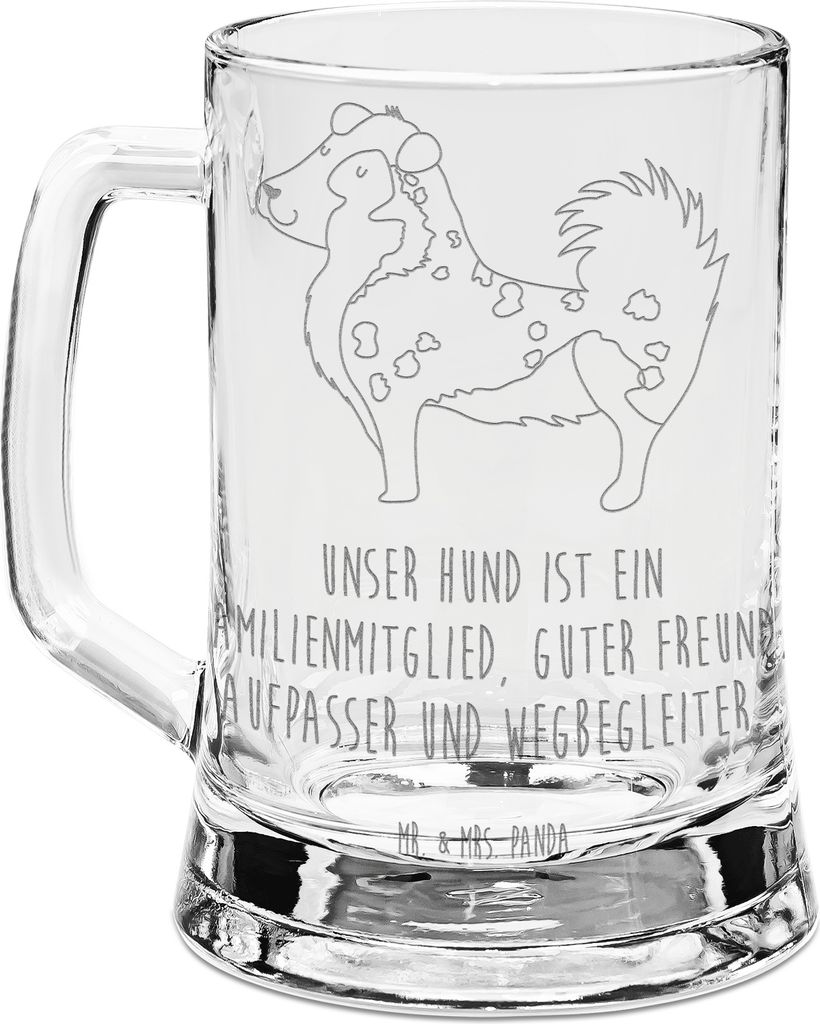Mr. & Mrs. Panda Krug Hund Australien Shepherd - Transparent - Geschenk, Humpen, Glaskrug, Bierkrug graviert, Sprüche, Spruch, Gravur, Familie, Se...