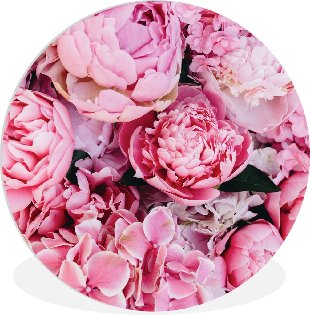 MuchoWow Rundes Wandbild - Runde Bilder Blumen - Rosa - Rosen Ø 60 cm Kreis Wanddekoration Kunststoff - Wandkreis - Wandschmuck - Wand Kreis - D...