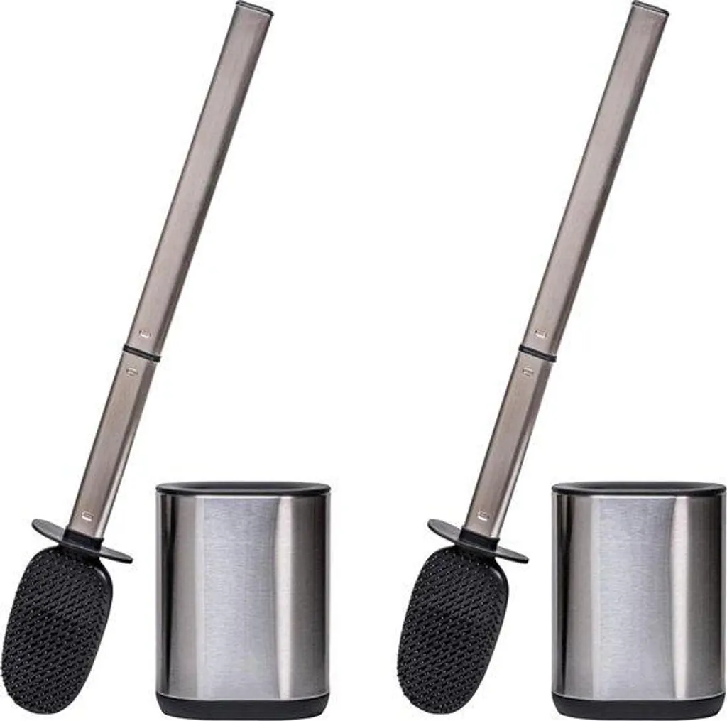 Brosse WC inox argent anti-corrosion avec support stable - Pack de 2
