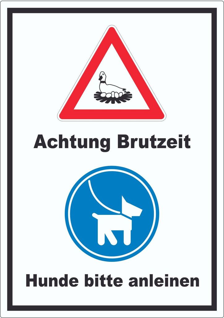 Achtung Brutzeit Hund bitte anleinen hochkant Aufkleber A4 (210x297mm)