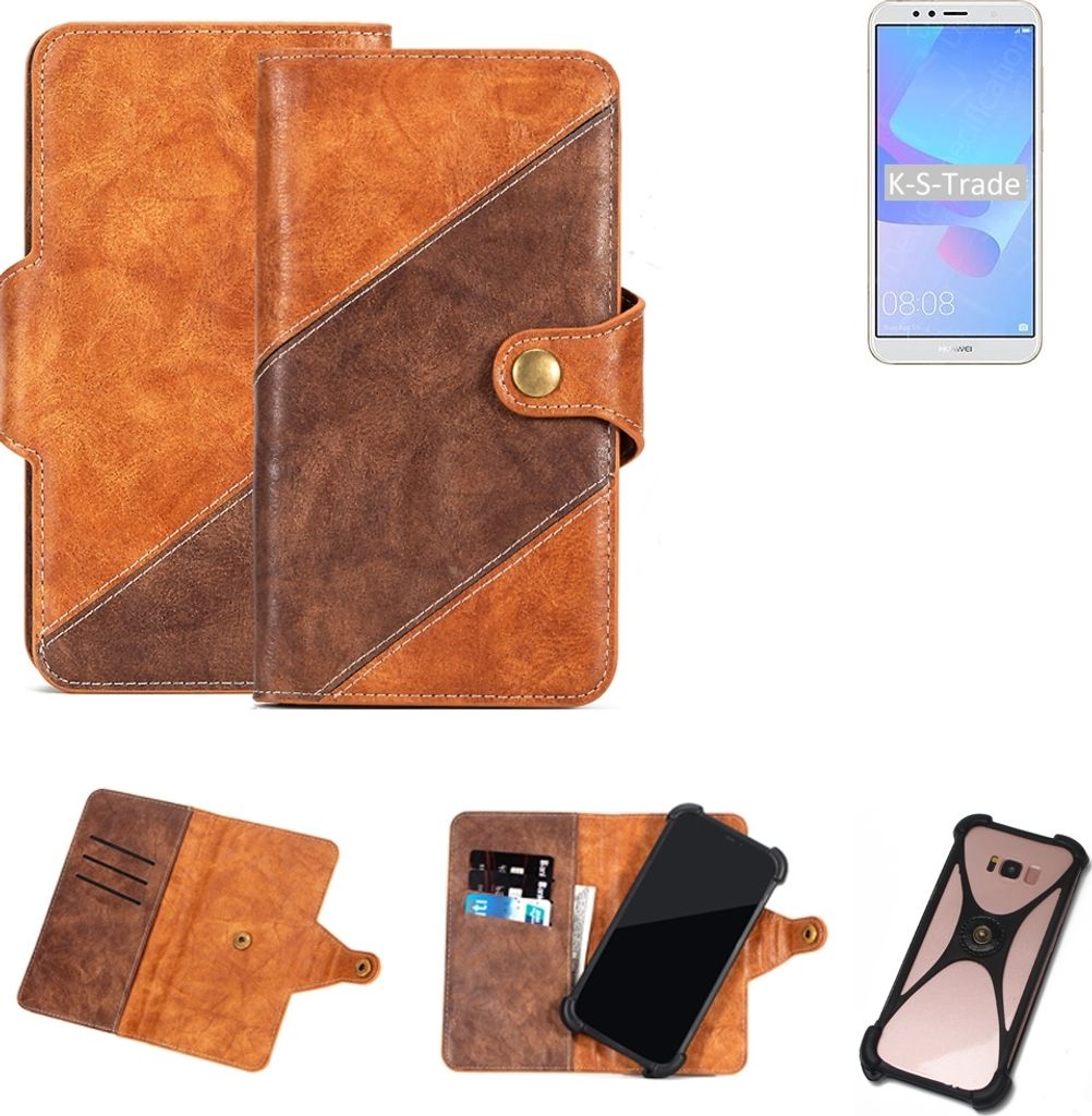 K-S-Trade Handy-Hülle Schutz-Hülle Bookstyle Case Wallet-Case kompatibel mit Huawei Y6 Prime 2018 Handy Cover Bumper Kantenschutz Smartphone