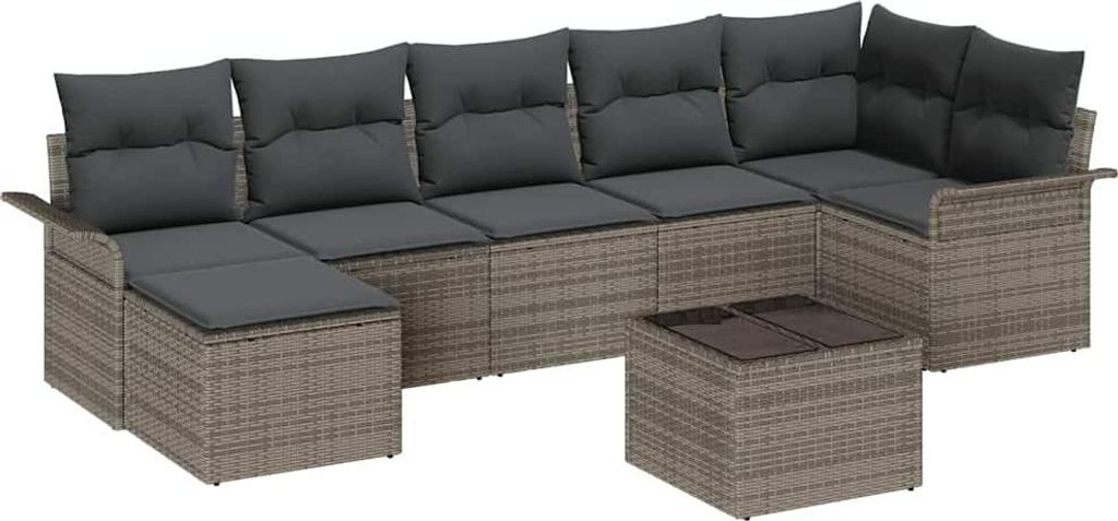 Gartensofa-set mit Kissen 8 pcs Grau Poly-Rattan