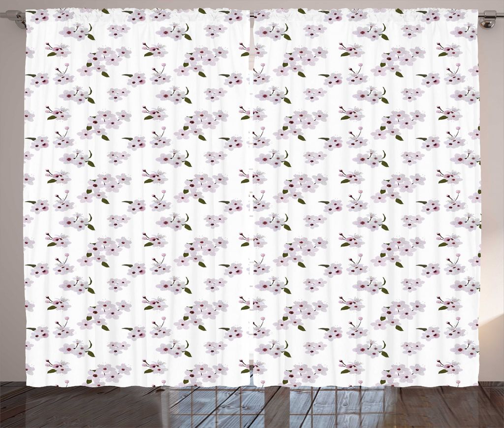 ABAKUHAUS Mandelblüte Rustikaler Vorhang, Blumen-Muster-Blatt, Wohnzimmer Universalband Gardinen mit Schlaufen und Haken, 280 x 175 cm, Olivengrün