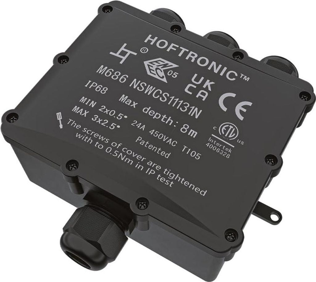 HOFTRONIC - Boîte dérivation IP68 164x152x60mm 4 voies Noir Image du produit 