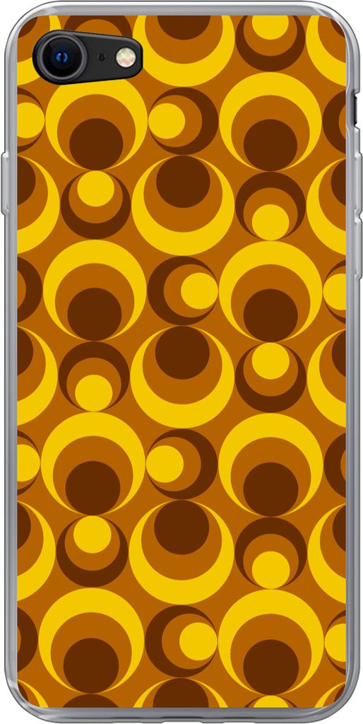 MuchoWow Handyhülle Schutzhülle Hülle für Telefoonhoesje iPhone 8 Muster - Retro - Braun - Gelb Silikon Softcase Handy Hülle - Schutzhaube