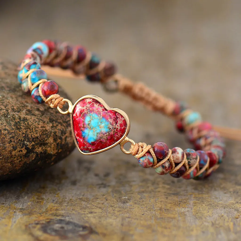 Bracciale Pietre Jaspis Rosso Cardíaco - Stile Tribal Etno Naturale