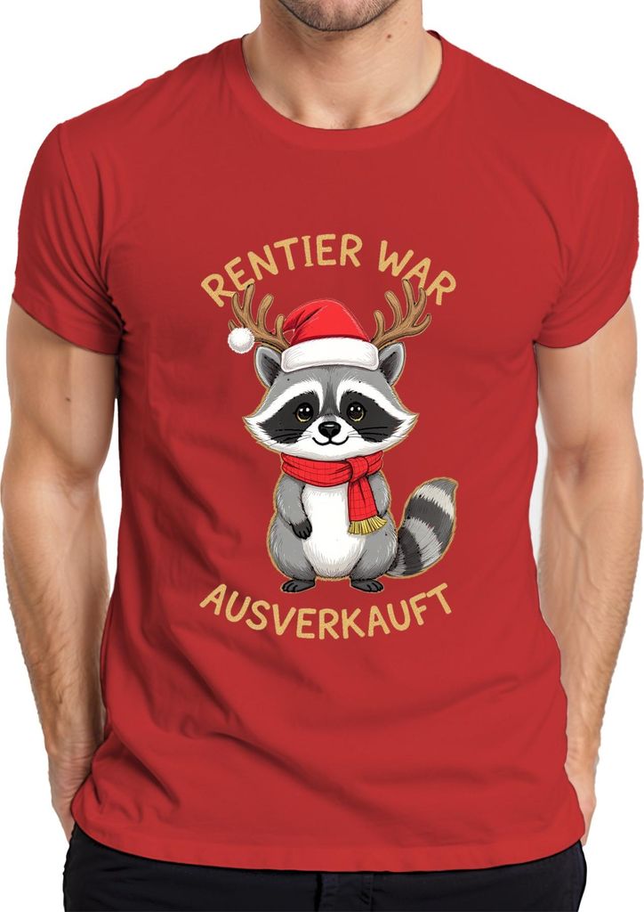 Rentier war t Waschbär Weihnachten Geschenk lustig Herren T-Shirt, Rot, M