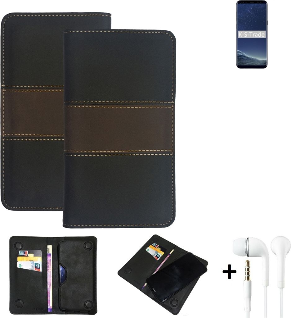 K-S-Trade Handy Hülle + Kopfhörer kompatibel mit Samsung Galaxy S8+ Schutz Hülle Walletcase Bookstyle Tasche Schutz Case Handytasche Wallet Cover