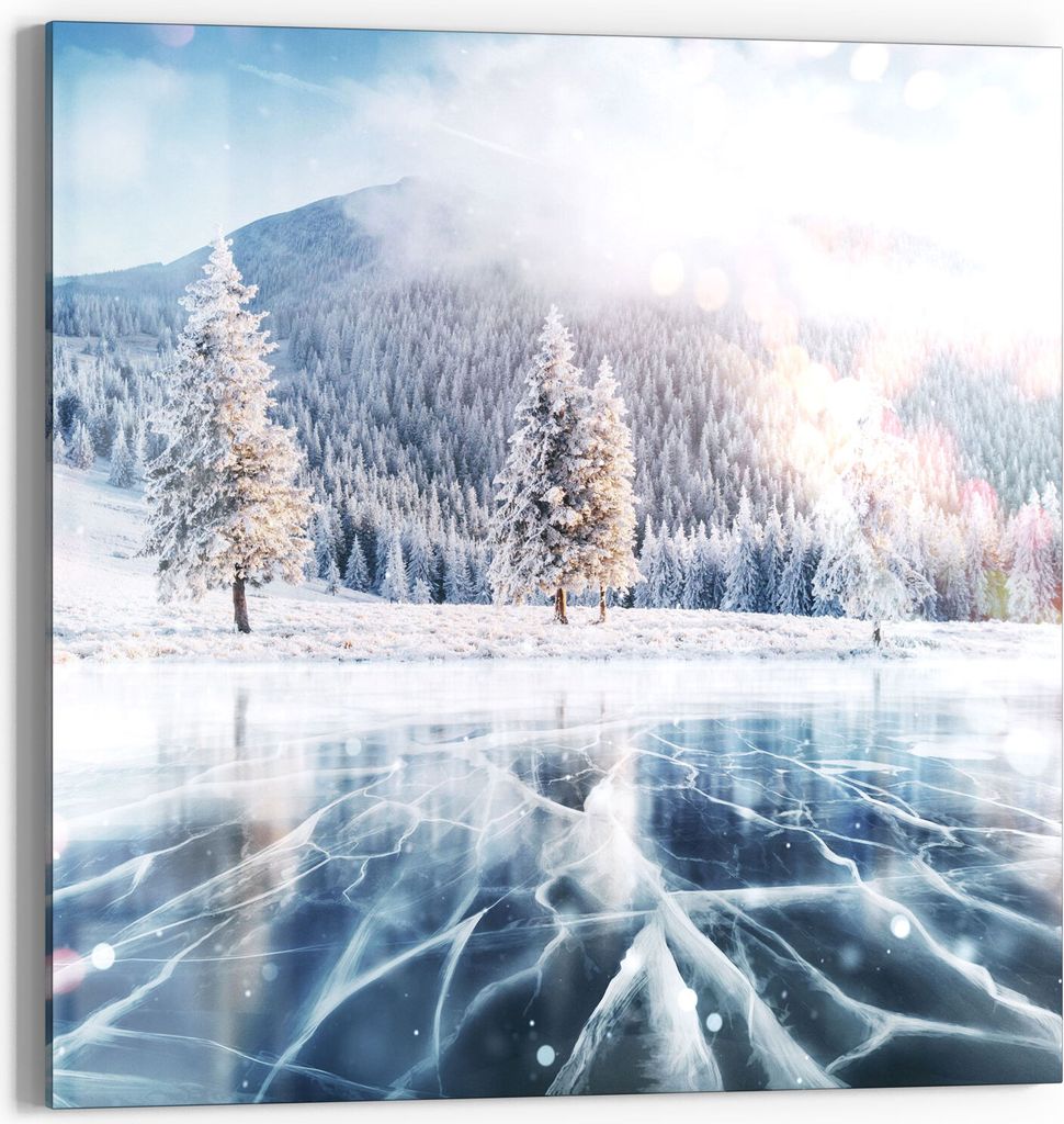 DEQORI Glasbild Echtglas 30x30 cm 'Zugefrorener See' Wandbild Bild modern Deko