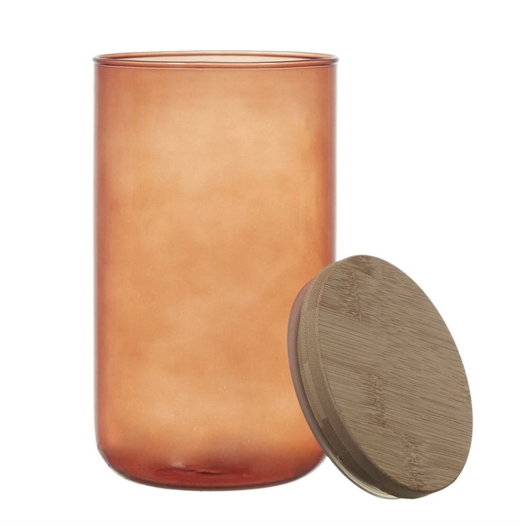 WDMT Glas-Vorratsbehälter mit Bambusdeckel - 1 Liter - ø 10 x 18,4 cm - Luftdicht - Vorratsgläser - Gewürzgläser - Gewürzregal - Orange