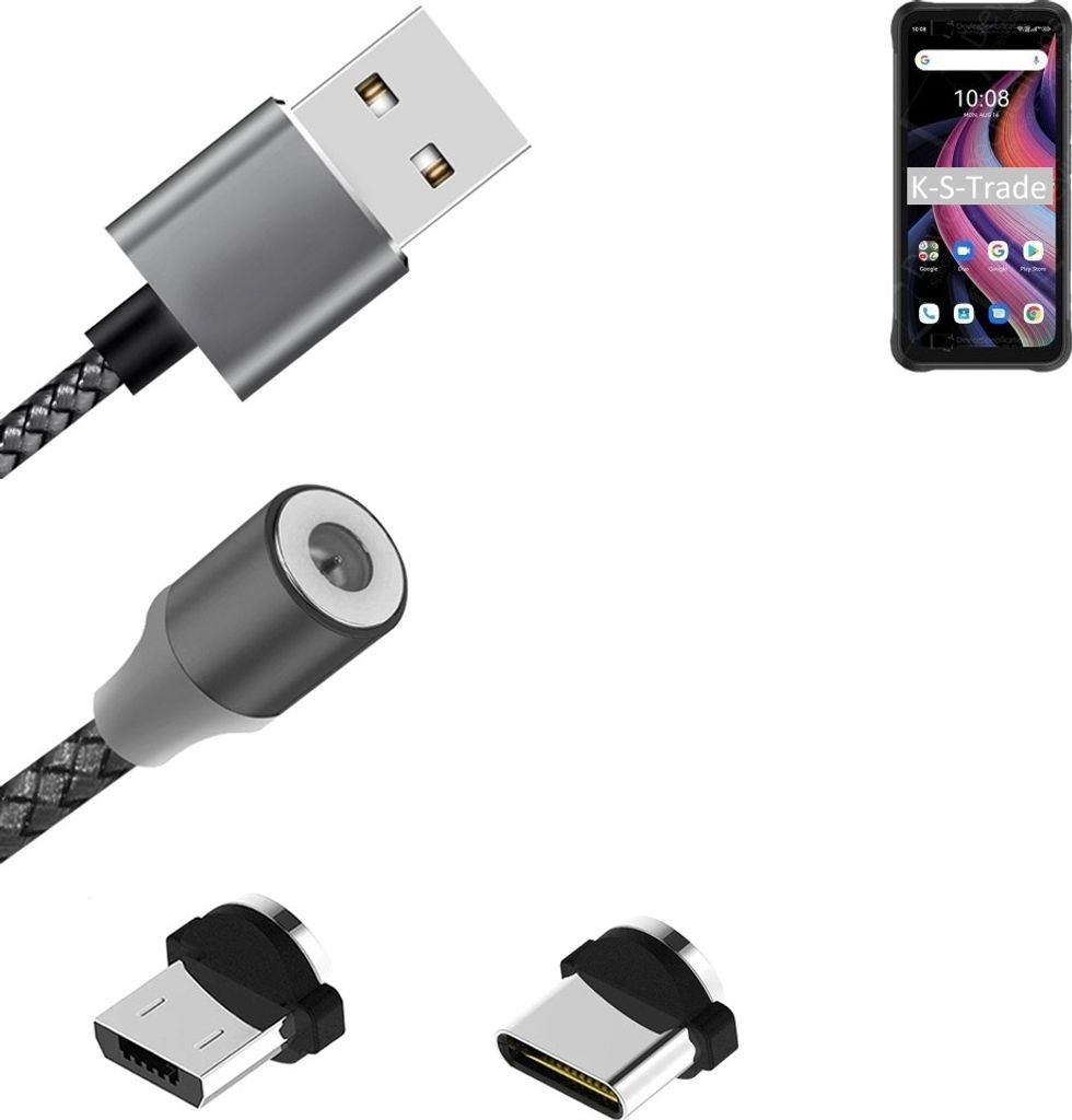 K-S-Trade Hochwertiges Magnet-Lade-kabel Sync-Kabel Daten-Kabel für UMIDIGI Bison GT2 Pro mit USB-Typ-C-Anschluss und Micro-USB-Anschluss 2A bis zu