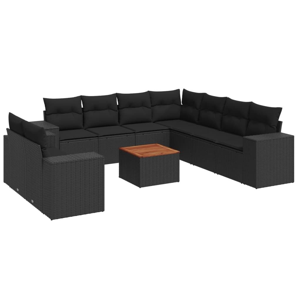vidaXL 10-tlg. Garten-Sofagarnitur mit Kissen Schwarz Poly Produktbild 