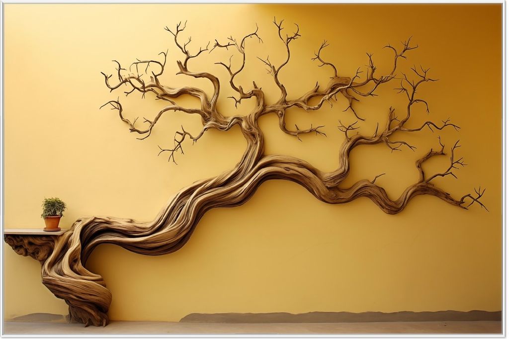 Wallario Wandbild Lebensbaum Skulptur, Größe: 61 x 91,50 cm, Poster mit weißem Aluminiumrahmen