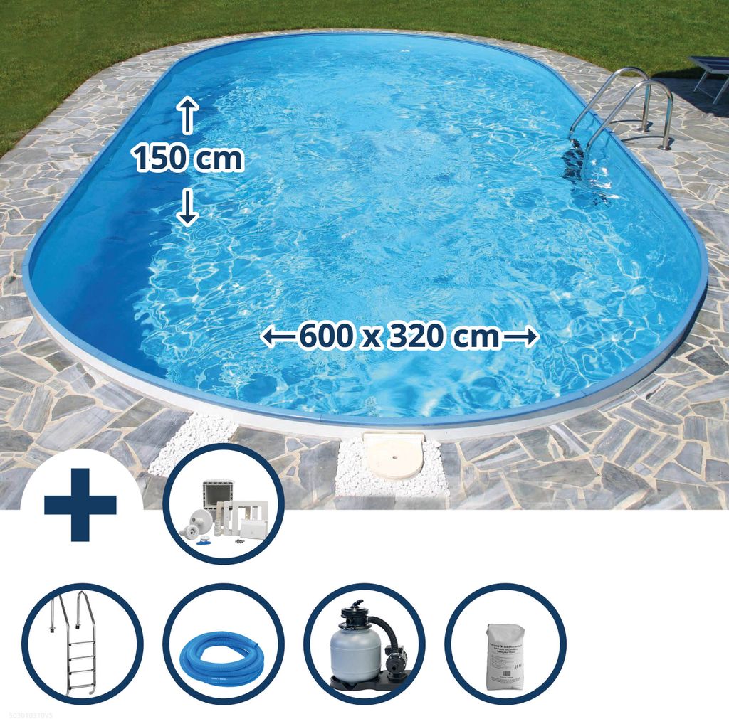 Stahlwandpool Set oval Fidschi 600x320x150 cm, Stahl 0,8 mm Produktbild 