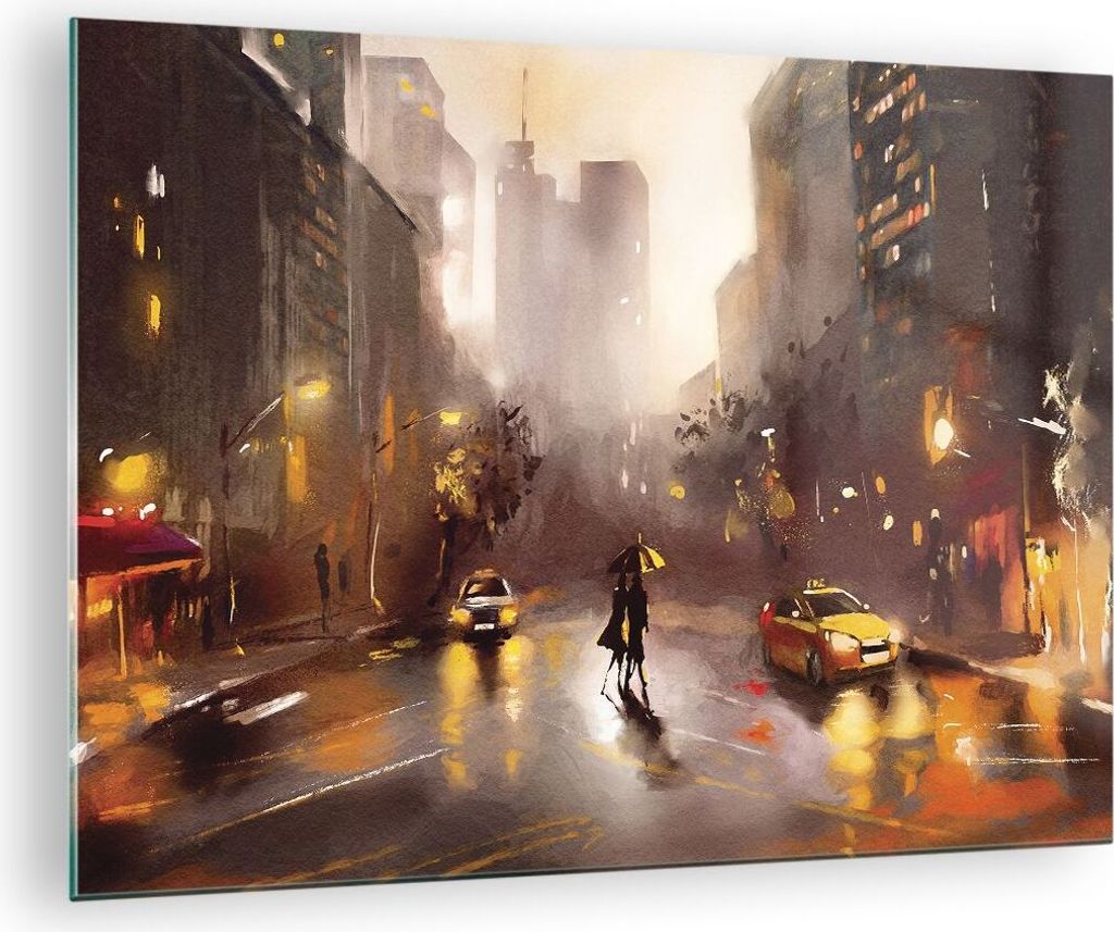 Bilder auf glas - Einteilig - Manhattan Paar Straße - 70x50cm - Glasbilder - Wandbilder - Bilder - zum Aufhängen bereit - Wanddekoration aus Glas...