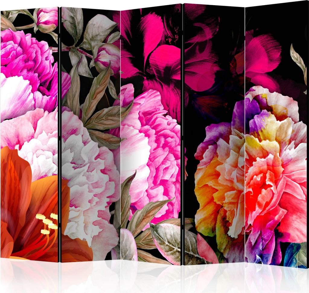 Neuheit! Dekorativer Paravent Raumteiler Trennwand Foto-Paravent Spanische Wand XXL BLUMEN PÄONIEN GARTEN 225x172 cm b-C-0727-z-c