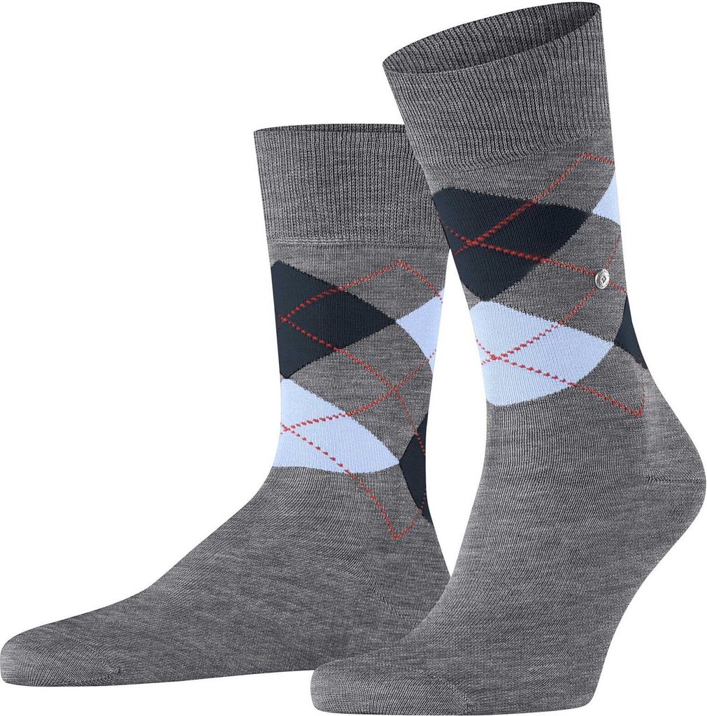 Burlington Herren Socken - Manchester, Rautenmuster, Baumwolle Grau/Blau 40-46