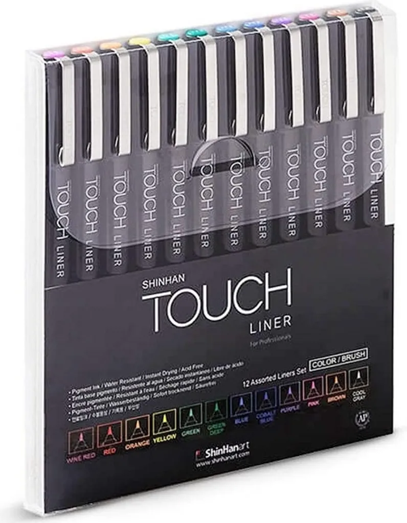 Pinceau technique TOUCH 12pcs coloré idéal pour l'art et le design