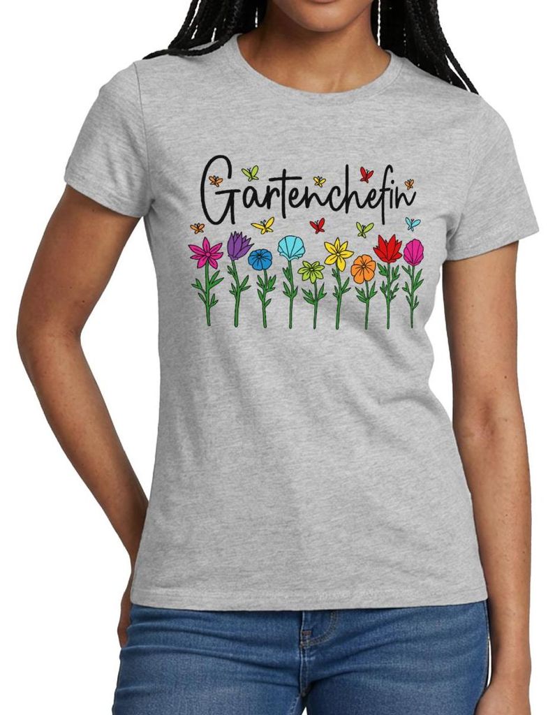 Spreadshirt Gartenchefin Garten Gartenarbeit Blumen Frauen T-Shirt, XL, Grau meliert
