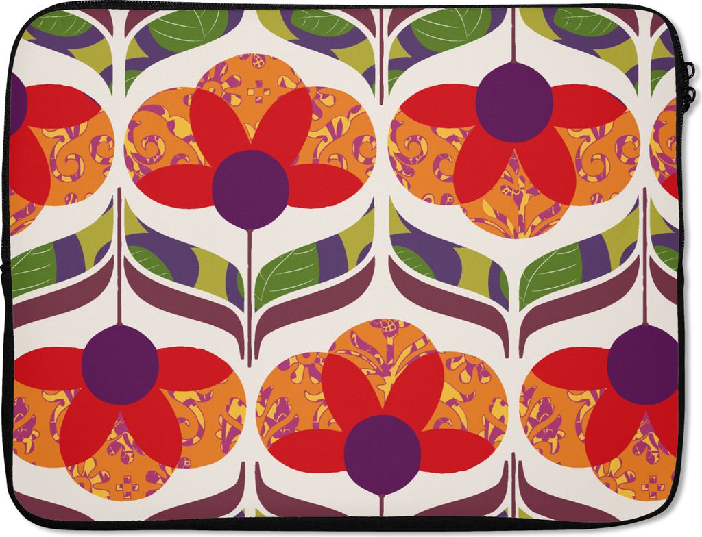 MuchoWow Laptop Hülle 15 Zoll Retro - Flower Power - Vintage - Farben Laptoptasche - Laptoptasche - Sleeve - Rundum-Schutz