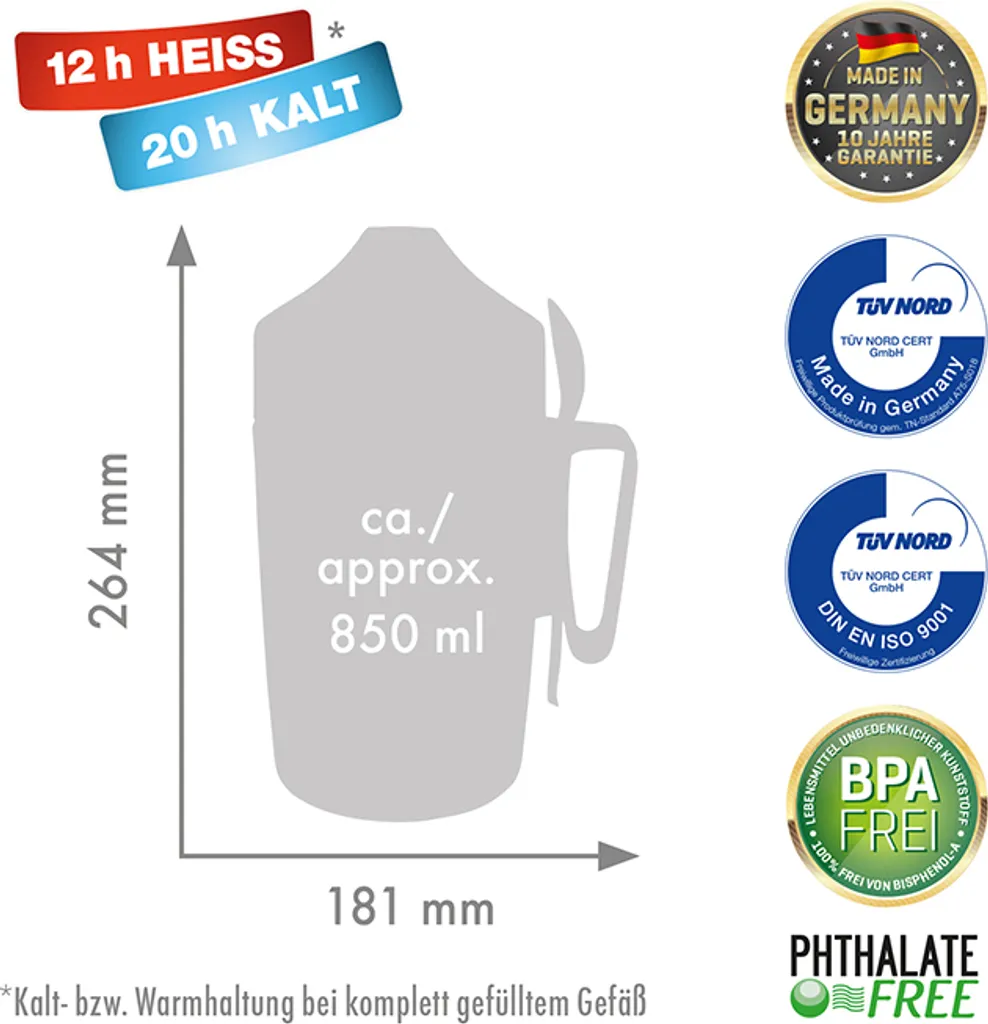 Garder café chaud avec le récipient isolant 0,85L bleu hyperblue Rotpunkt - 2