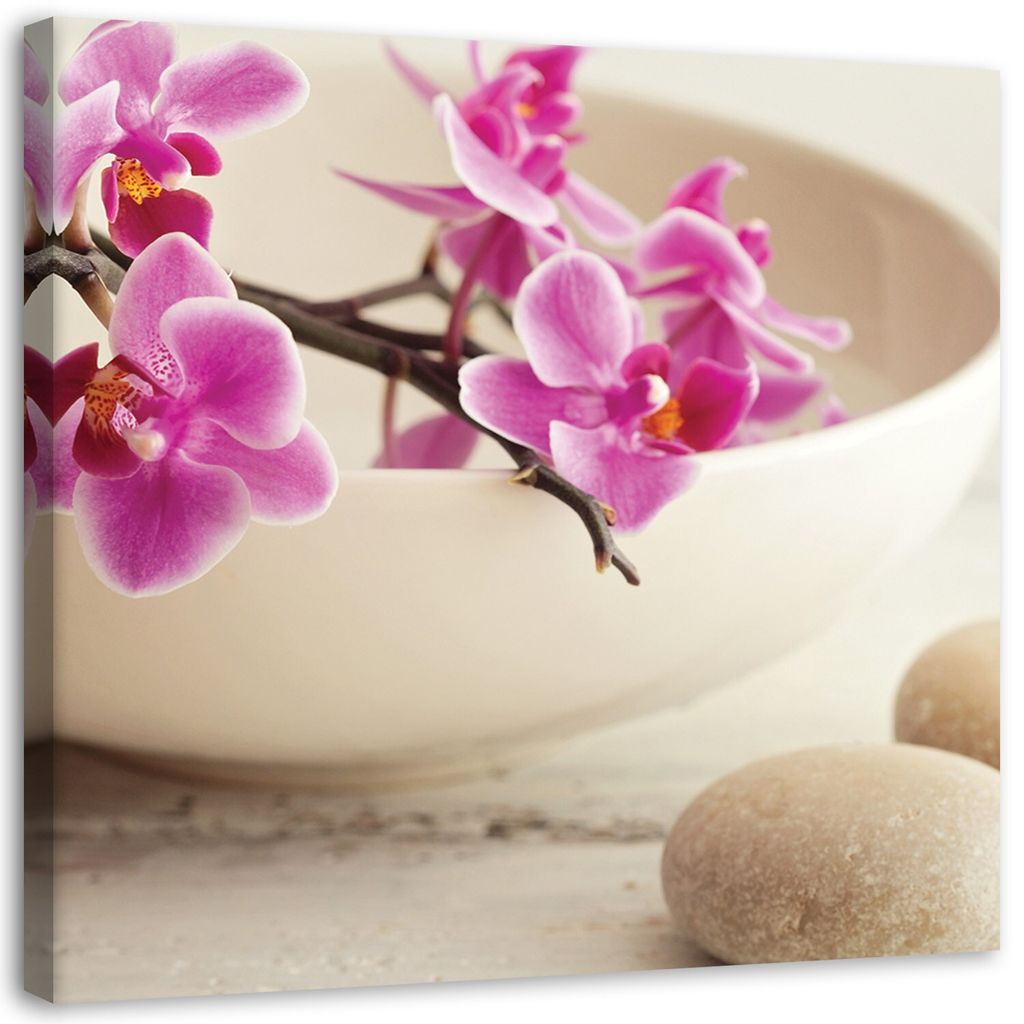 Leinwandbild rosa zen-orchideen im shabby-chic-stil 60x60 Produktbild 