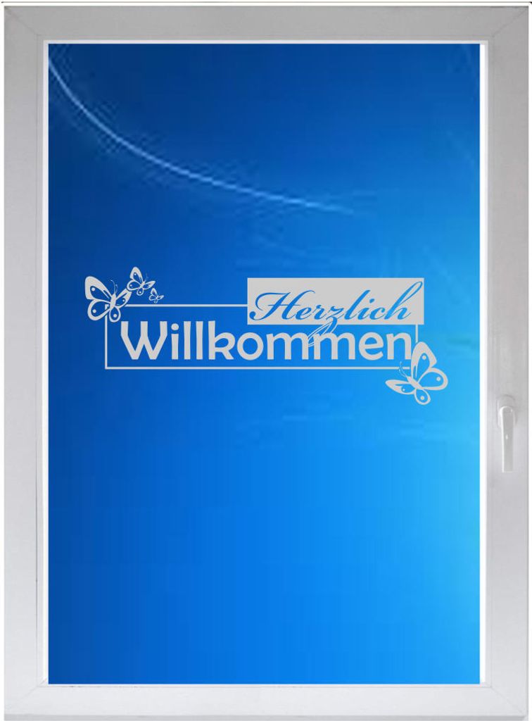 INDIGOS UG - Herzlich Willkommen - Farbe: silberfein satiniert - 60x24 cm - Sichtschutzfolie - Fensterfolie - Glasdekorfolie - für die Küche, Her...