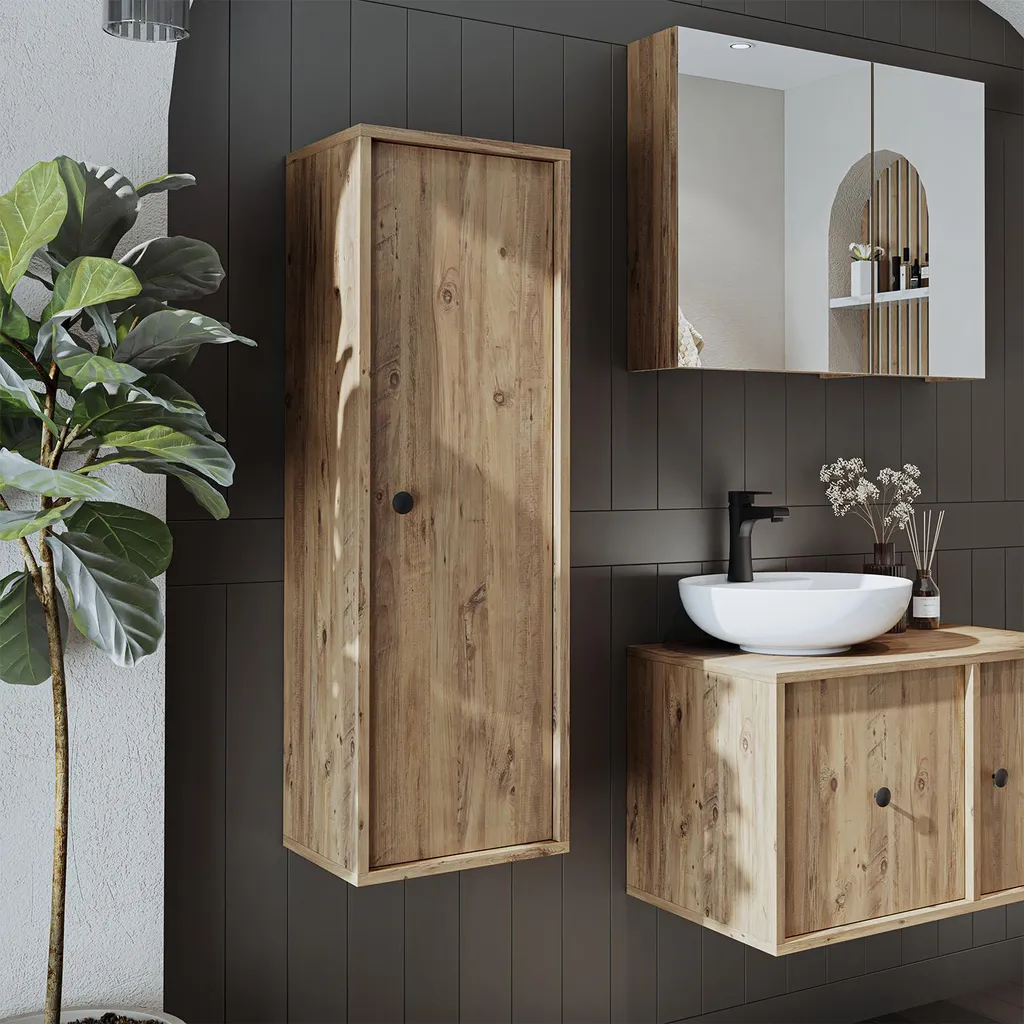 Rangement salle de bain vertical GUSTO-II-90 Chêne pour petits espaces