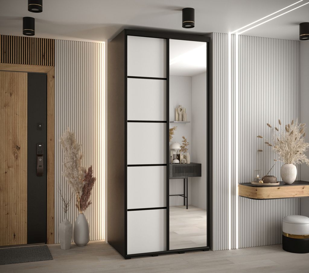 Kleiderschrank YVONA 5 - 100/60 cm, schwarz/weiß/schwarz