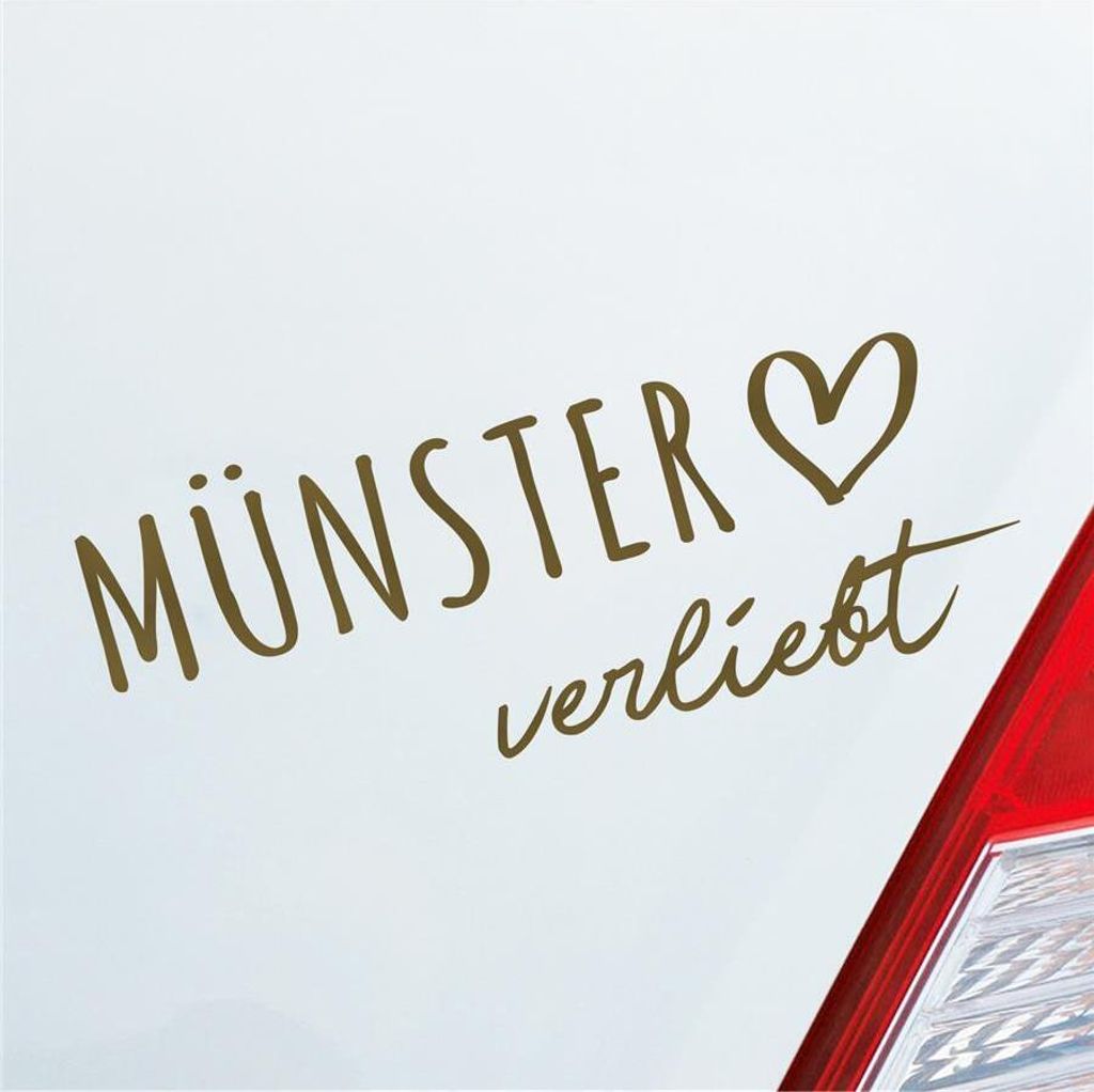 Auto Aufkleber Münster verliebt Herz Stadt Heimat Liebe Car 19x8 cm Gold Sticker Heckscheibenaufkleber
