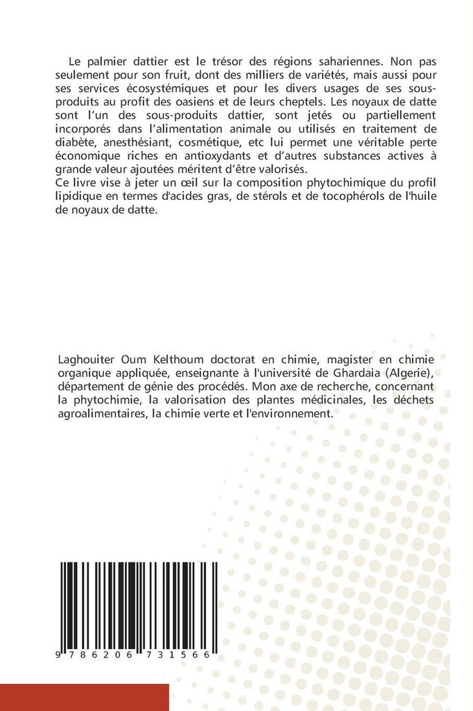 Caractéristiques phytochimiques de l'huile de noyau de palmier dattier