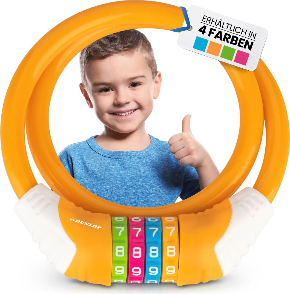 DUNLOP Fahrradschloss Kinder Fahrrad Schloss - Sicherheitsstufe 5 Zahlenschloss mit 4 Farb Einteilung zum besseren Merken der Kombination I Bike Fa...
