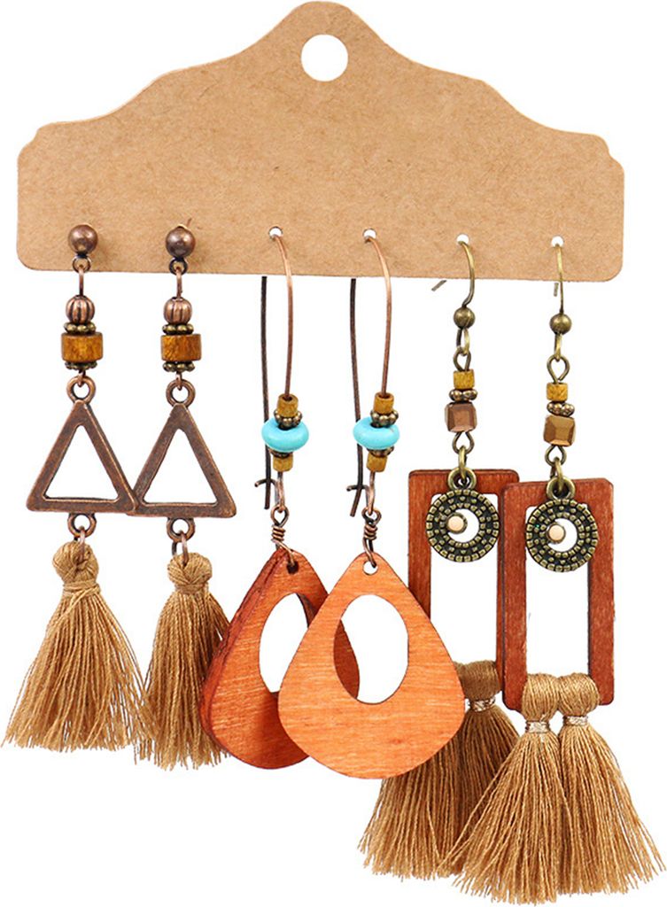 3 Paar Ohrringe im Retro-Stil, Quasten-Design, Legierung, Damenmode, baumelnde Ohrringe für Geschenke-2