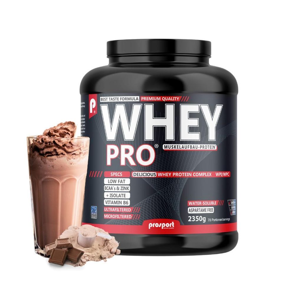 Prosport WHEY PRO – Milk-Chocolate 2350g – Whey Protein Pulver mit CFM Whey Isolat & UF Whey Konzentrat, Zink & Vitamin B6, (EAAs)