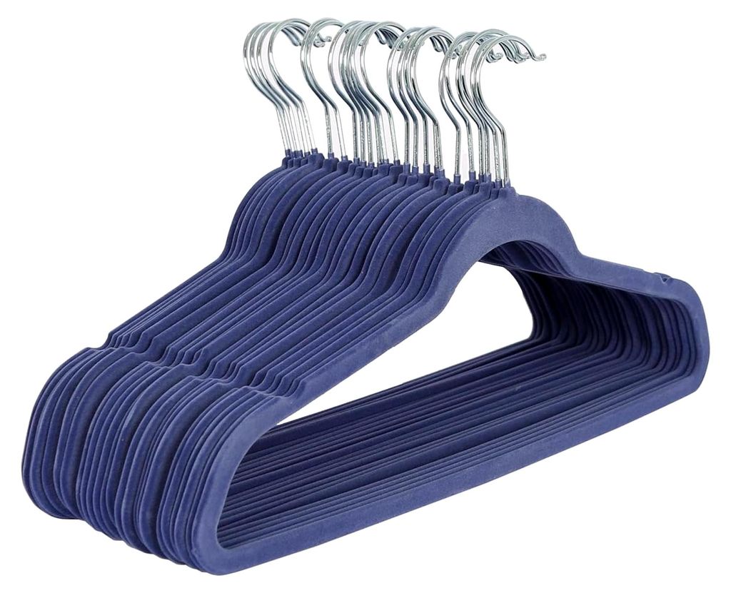 rutschfeste Kleiderbügel aus Samt - 45cm - Blau - 25x Platzsparend Dünn Erwachsene Kleidung Hose Anzug Hemd Lagerung Aufhänger Haken