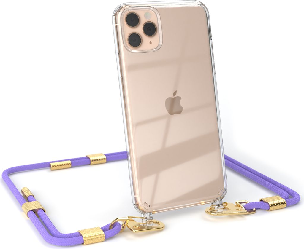 EAZY CASE Handykette für Apple iPhone 11 Pro Max, Transparente Silikonhülle mit Band, Clear Case, abnehmbar in Violett