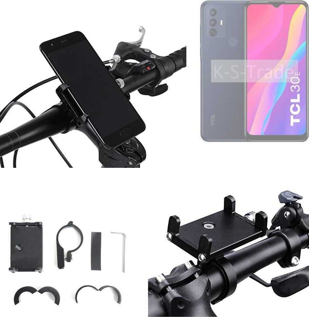 K-S-Trade Handyhalterung für das Fahrrad kompatibel mit TCL 30 E Halter Lenkstange Fahrradhalterung Motorrad Bike Mount Befestigung Smartphone Handy