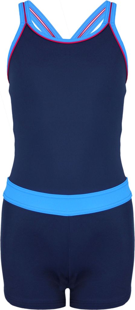 Aquarti Mädchen Badeanzug mit Bein Racerback , Farbe: Dunkelblau / Blau, Größe: 134