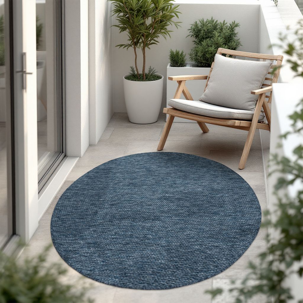 In- & Outdoor Teppich Flachgewebe einfarbig modern wetterfest für Terrasse Küche Grösse 160 cm Rund