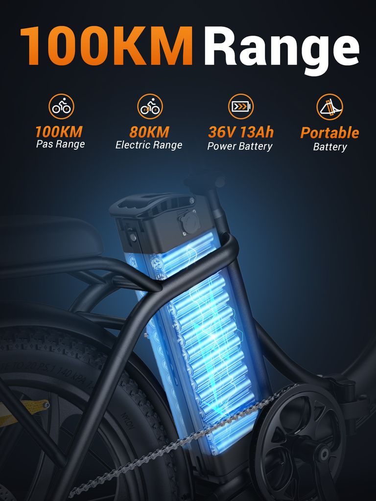 HillMiles E Bike, E-bike skladací bicykel s 36V 13Ah Obrázok produktu 4