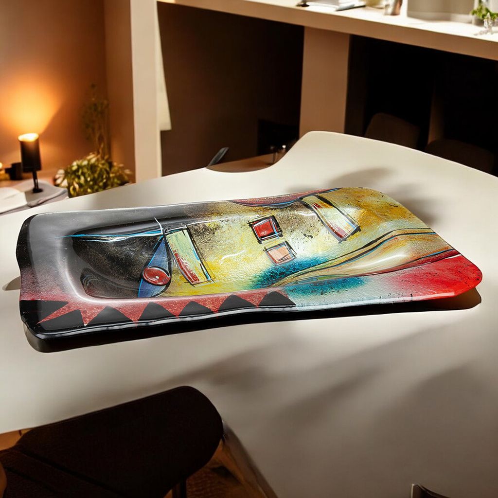 GILDE Glasart Glasschale "Confuso" - Schale aus Glas mehrfarbig B.32cm - Tischdeko - Wohnzimmer Schale rechteckig und handbemalt moderne Schalen Tisch