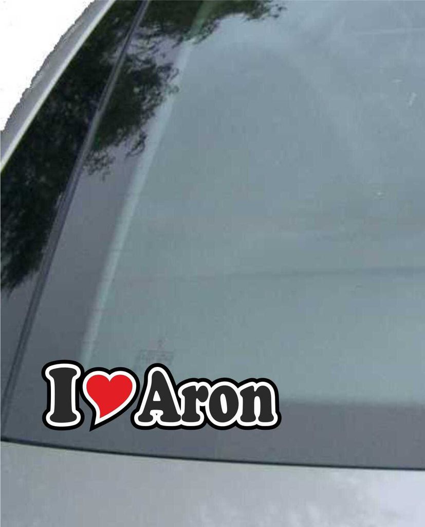 INDIGOS UG - Aufkleber / Autoaufkleber I Love Heart - Ich liebe mit Herz 15 cm - I LOVE Aron - Auto LKW Truck - Sticker mit Namen vom Mann Frau Kind
