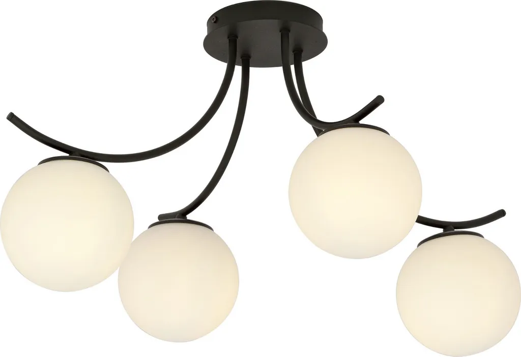 Plafonnier 4 Lumières Noir et Verre Opale - Éclairage 4x40W Boston 4