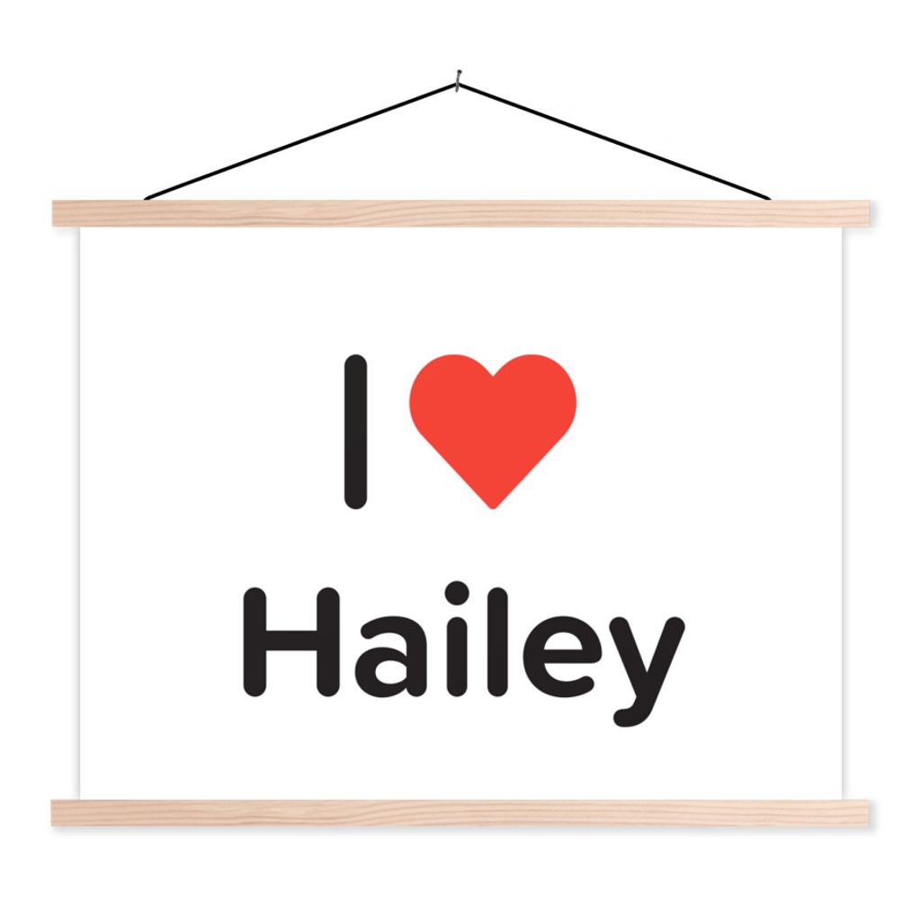 MuchoWow Textilposter Ich liebe - Hailey - Mädchen 150x113 cm mit holzfarbenen Rahmen - Poster