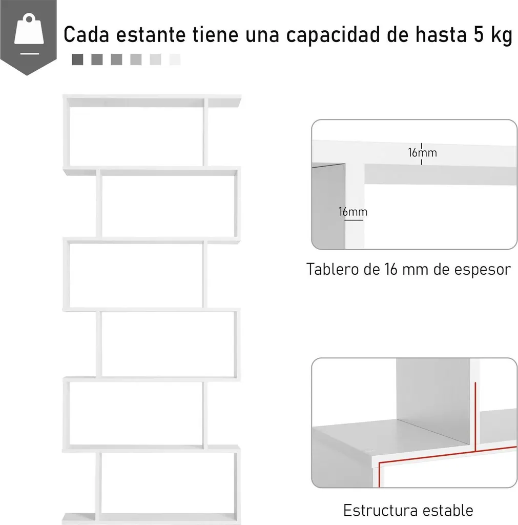Meuble de rangement colonne pour salle de bain - 6 étagères blanches - 6
