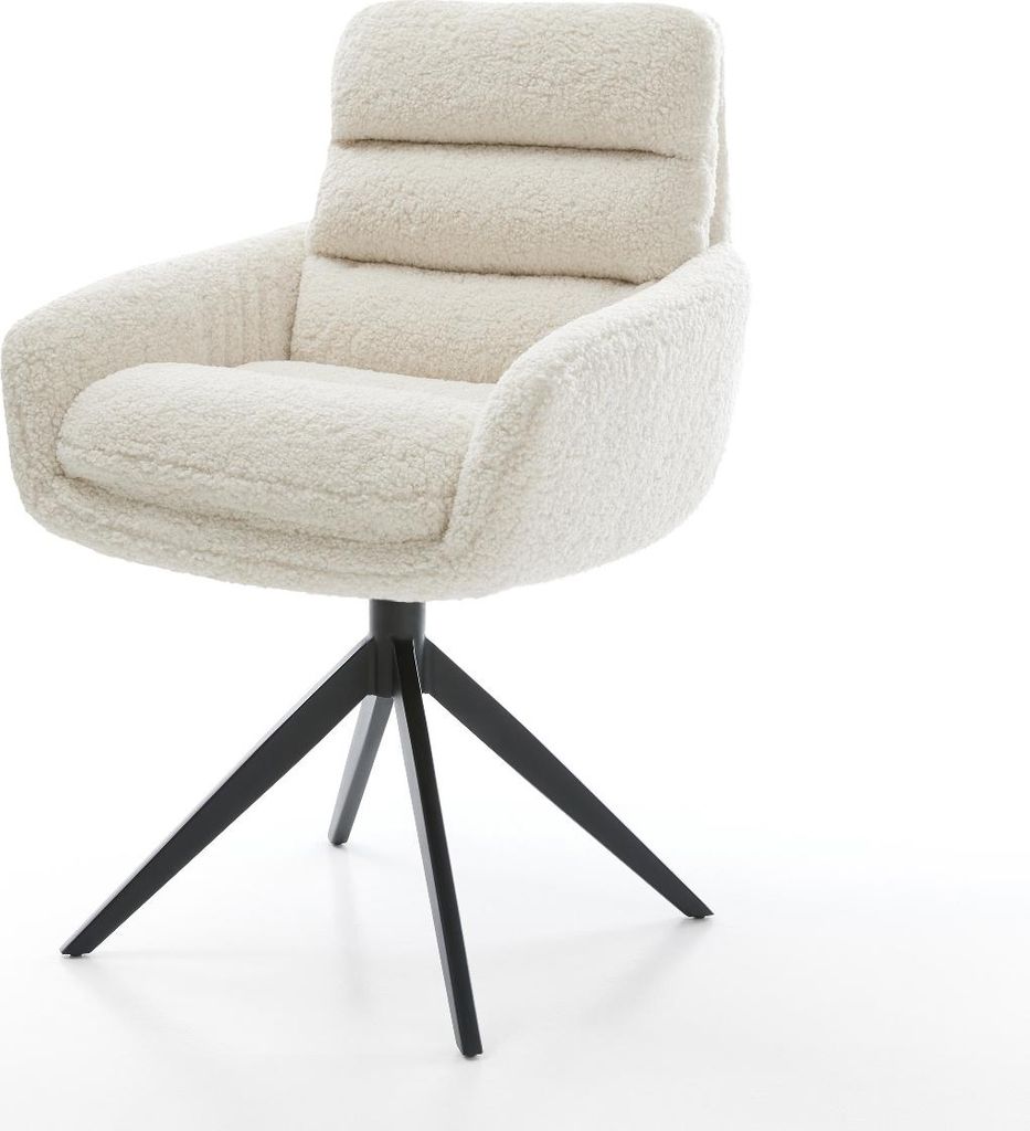 DELIFE Drehstuhl Abelia-Flex mit Armlehnen Teddystoff Beige Kreuzgestell breit Schwarz 360° drehbar Wippfunktion
