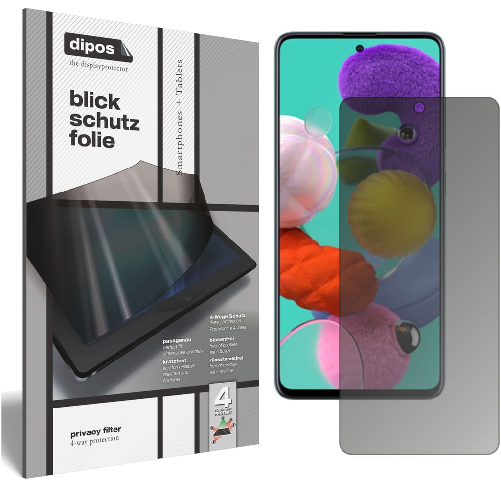 Blickschutzfolie für Samsung Galaxy A51 matt Schutzfolie Folie Display Schutz dipos
