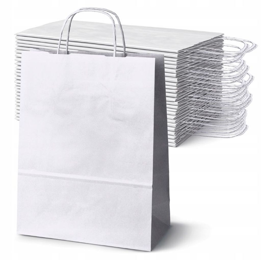 Ökologische Papiertüte Weiß, Einkaufstasche mit Drehgriff Produktbild 