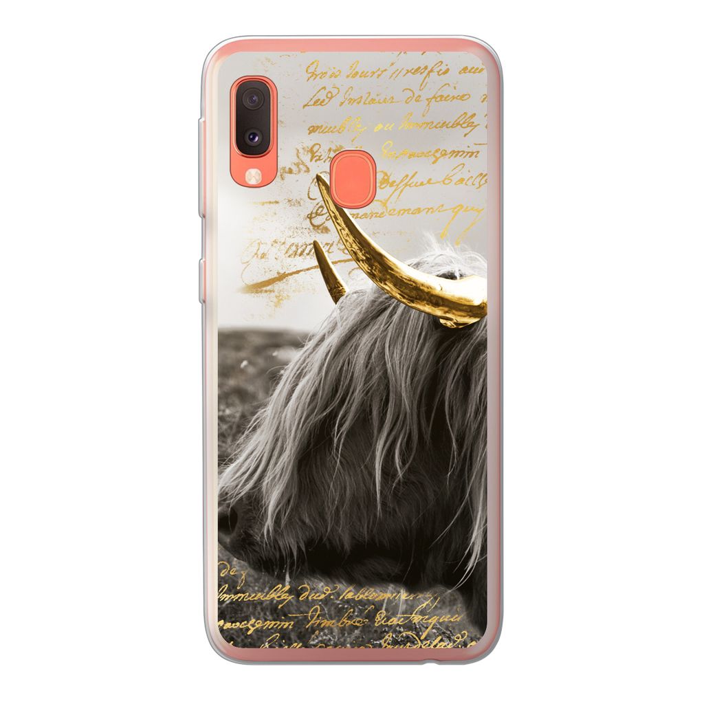 MuchoWow Handyhülle Schutzhülle Hülle für Samsung Galaxy A20e Schottischer Highlander - Gold - Hoorn Silikon Softcase Handy Hülle - Abdeckung